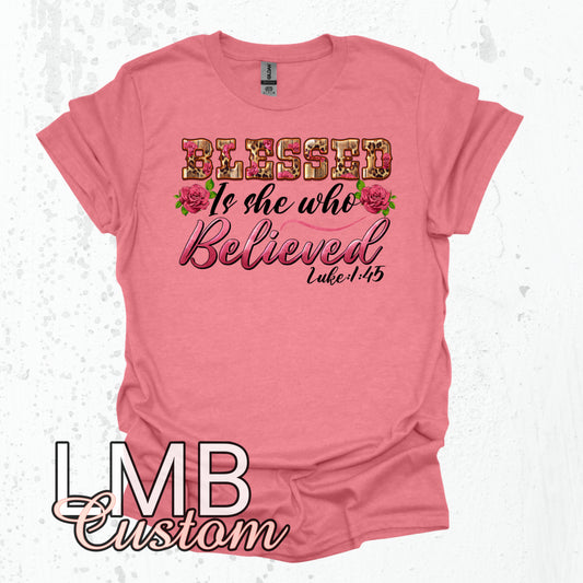 Blessed is she who believes Adult T-Shirt image 0